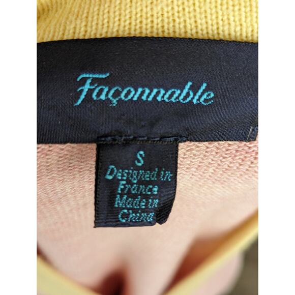 Faconnable Cardigan Sweater Cotton Cashmere Classic Preppy Pink Yellow Size S - Picture 9 of 11